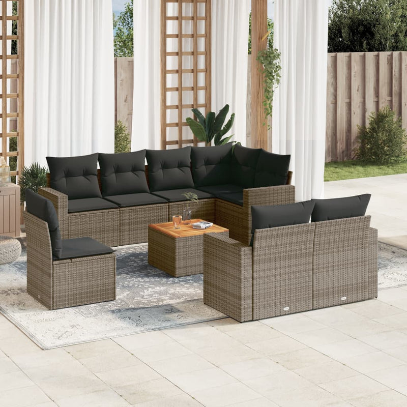9 Piece Garden Sofa Set with Cushions Grey Poly Rattan Payday Deals
