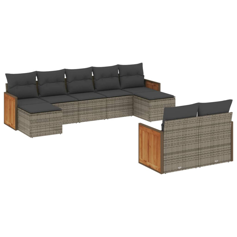 9 Piece Garden Sofa Set with Cushions Grey Poly Rattan Payday Deals
