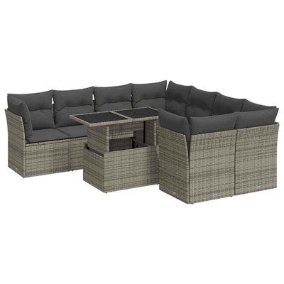 9 Piece Garden Sofa Set with Cushions Grey Poly Rattan Payday Deals