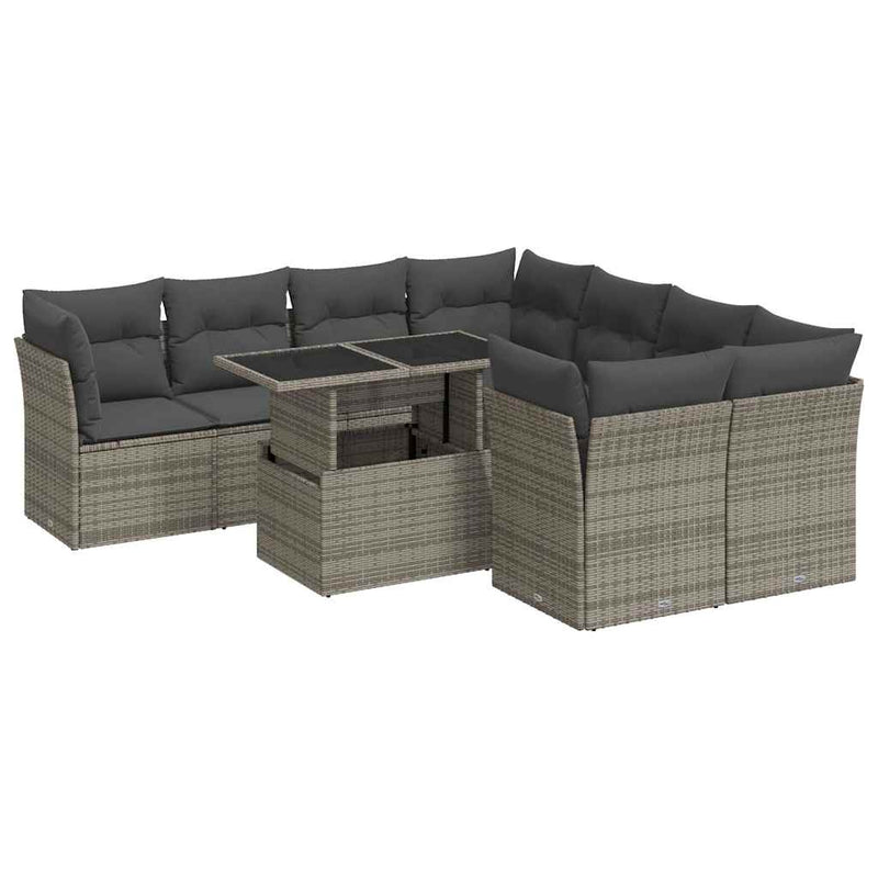 9 Piece Garden Sofa Set with Cushions Grey Poly Rattan Payday Deals