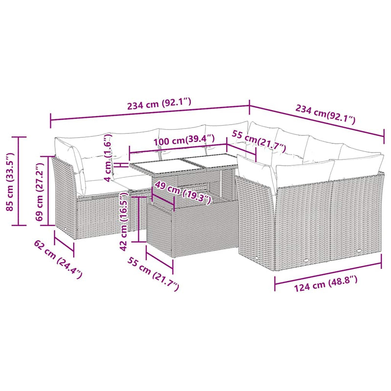 9 Piece Garden Sofa Set with Cushions Grey Poly Rattan Payday Deals
