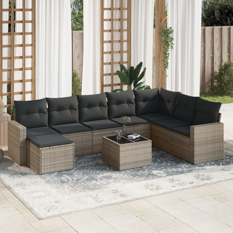 9 Piece Garden Sofa Set with Cushions Grey Poly Rattan Payday Deals