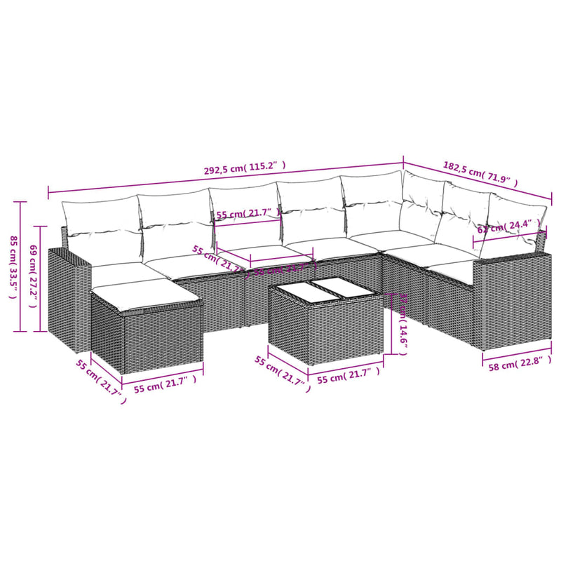 9 Piece Garden Sofa Set with Cushions Grey Poly Rattan Payday Deals