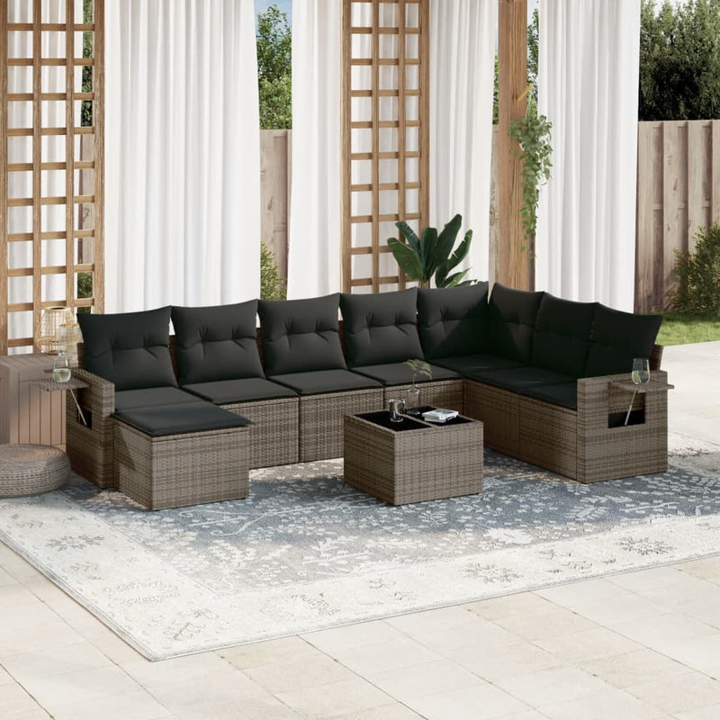 9 Piece Garden Sofa Set with Cushions Grey Poly Rattan Payday Deals