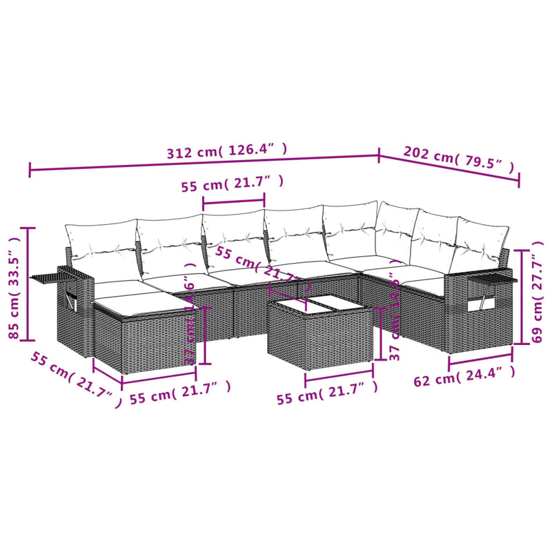 9 Piece Garden Sofa Set with Cushions Grey Poly Rattan Payday Deals