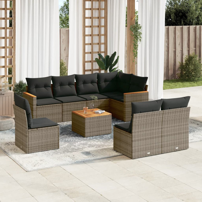 9 Piece Garden Sofa Set with Cushions Grey Poly Rattan Payday Deals