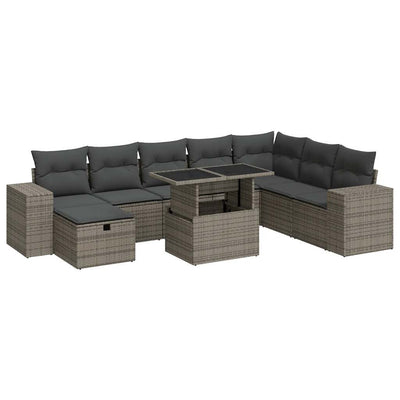 9 Piece Garden Sofa Set with Cushions Grey Poly Rattan Payday Deals