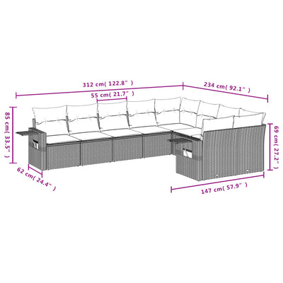 9 Piece Garden Sofa Set with Cushions Grey Poly Rattan Payday Deals