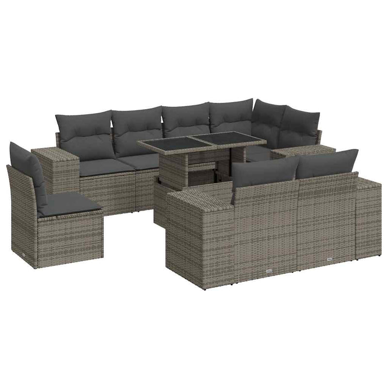9 Piece Garden Sofa Set with Cushions Grey Poly Rattan Payday Deals