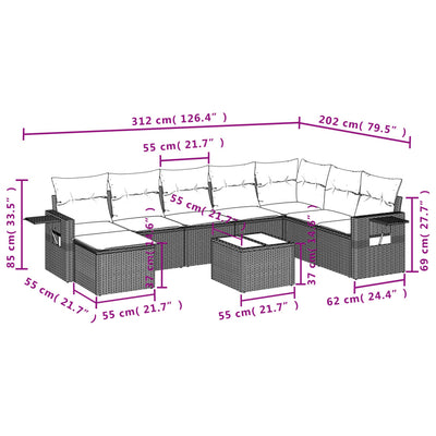 9 Piece Garden Sofa Set with Cushions Grey Poly Rattan Payday Deals