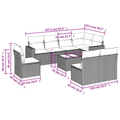 9 Piece Garden Sofa Set with Cushions Grey Poly Rattan Payday Deals