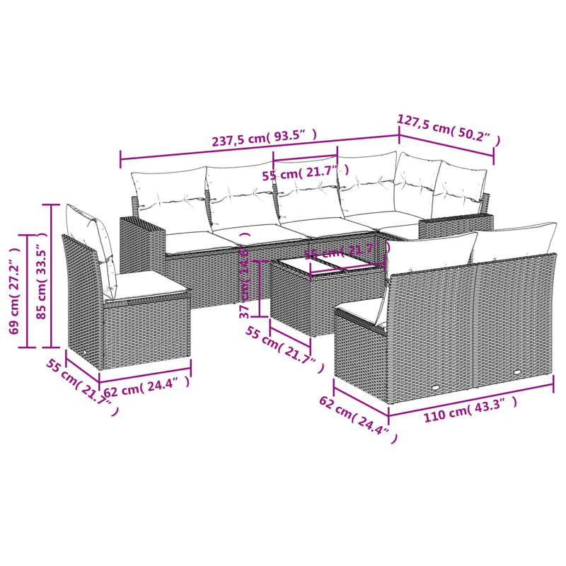 9 Piece Garden Sofa Set with Cushions Grey Poly Rattan Payday Deals