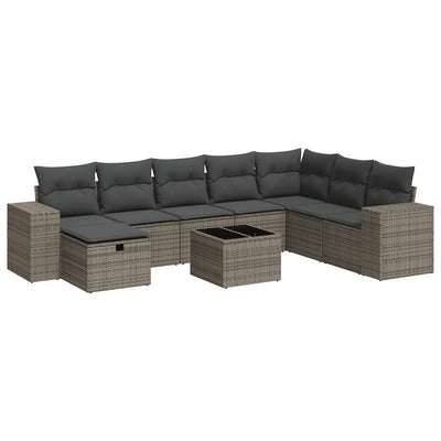 9 Piece Garden Sofa Set with Cushions Grey Poly Rattan Payday Deals