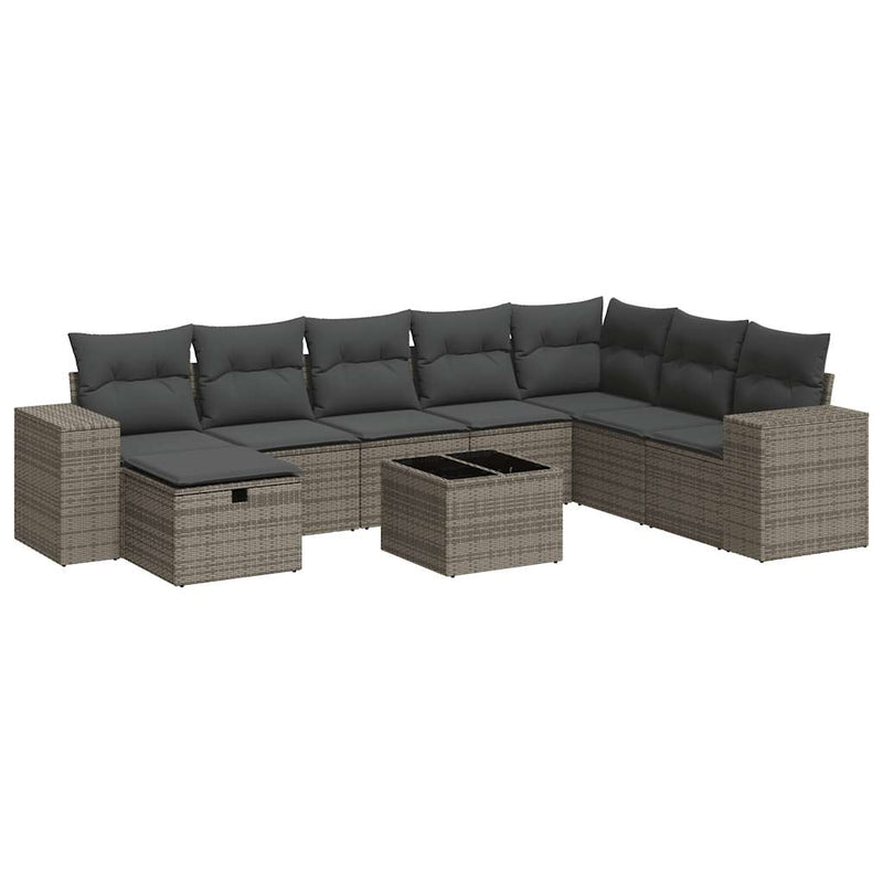 9 Piece Garden Sofa Set with Cushions Grey Poly Rattan Payday Deals