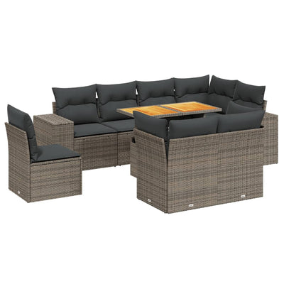 9 Piece Garden Sofa Set with Cushions Grey Poly Rattan Payday Deals
