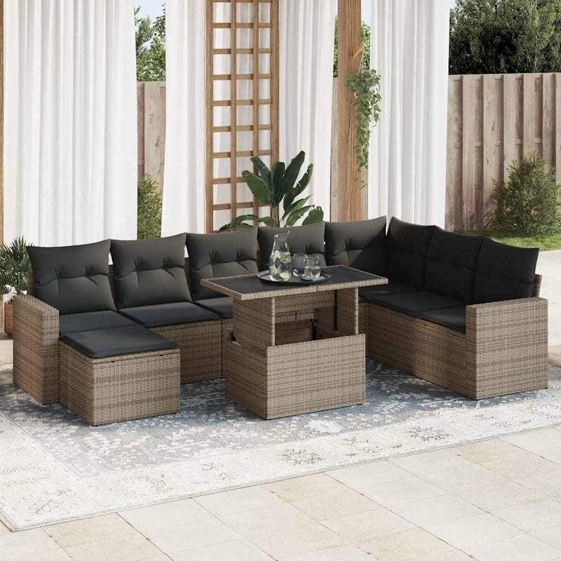 9 Piece Garden Sofa Set with Cushions Grey Poly Rattan Payday Deals