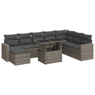 9 Piece Garden Sofa Set with Cushions Grey Poly Rattan Payday Deals