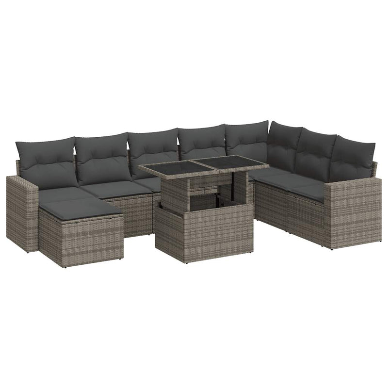 9 Piece Garden Sofa Set with Cushions Grey Poly Rattan Payday Deals