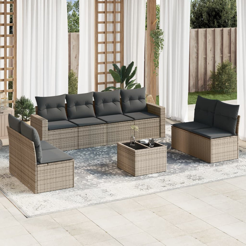 9 Piece Garden Sofa Set with Cushions Grey Poly Rattan Payday Deals