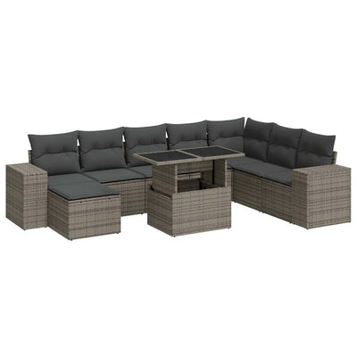 9 Piece Garden Sofa Set with Cushions Grey Poly Rattan Payday Deals