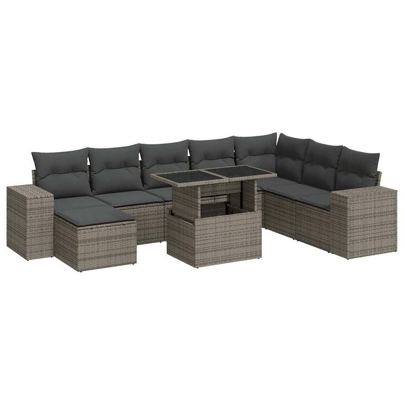 9 Piece Garden Sofa Set with Cushions Grey Poly Rattan Payday Deals