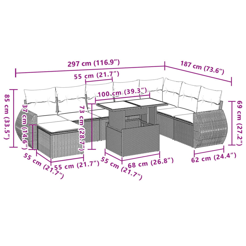 9 Piece Garden Sofa Set with Cushions Grey Poly Rattan Payday Deals