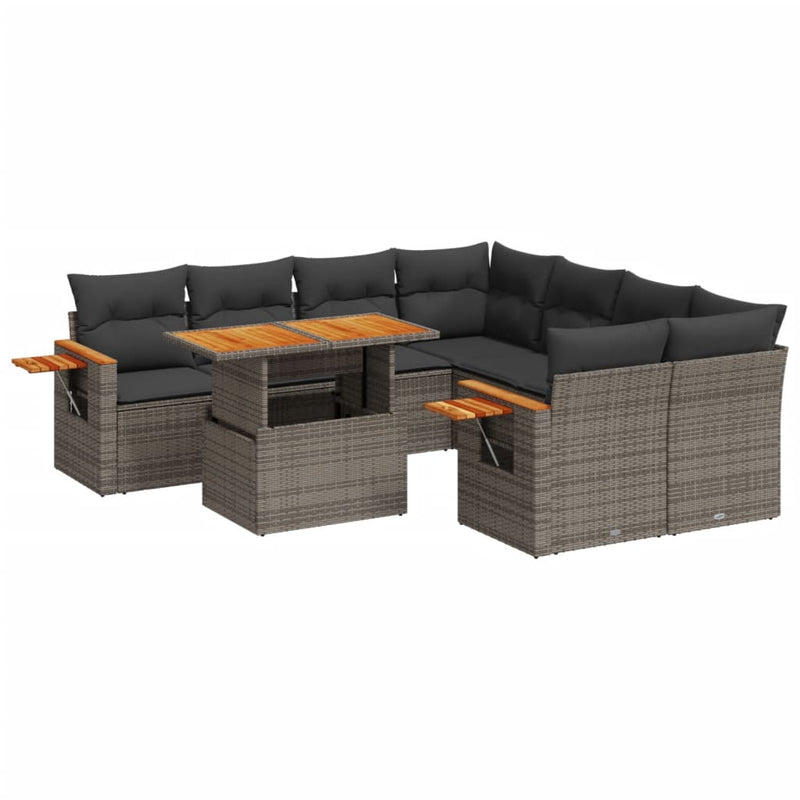 9 Piece Garden Sofa Set with Cushions Grey Poly Rattan Payday Deals