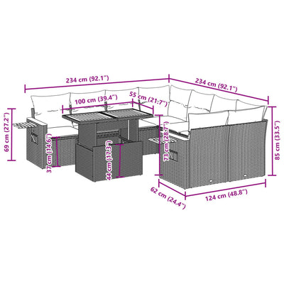 9 Piece Garden Sofa Set with Cushions Grey Poly Rattan Payday Deals