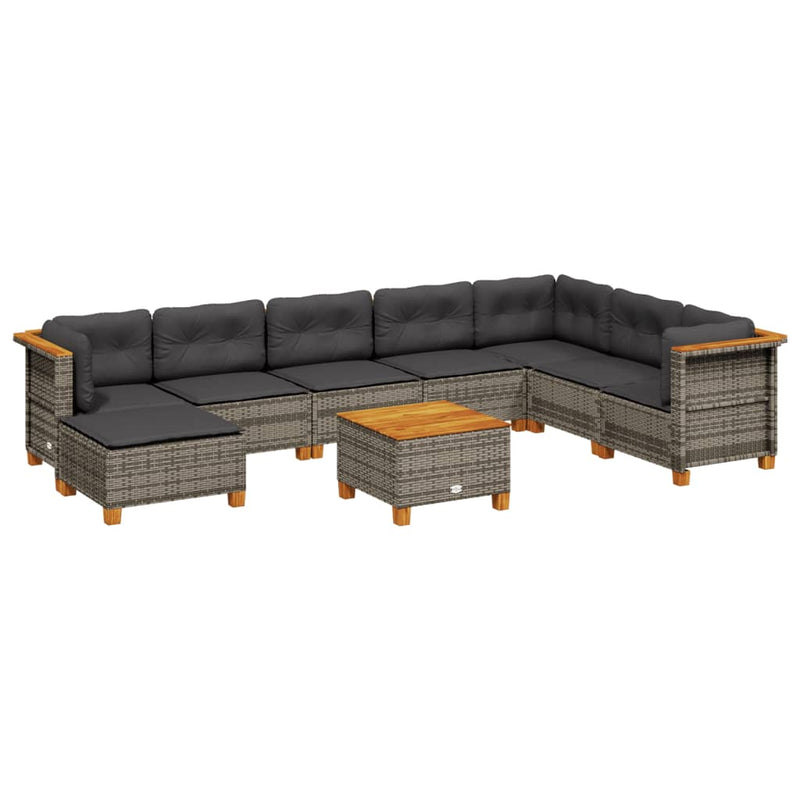 9 Piece Garden Sofa Set with Cushions Grey Poly Rattan Payday Deals