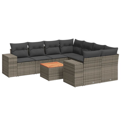 9 Piece Garden Sofa Set with Cushions Grey Poly Rattan Payday Deals