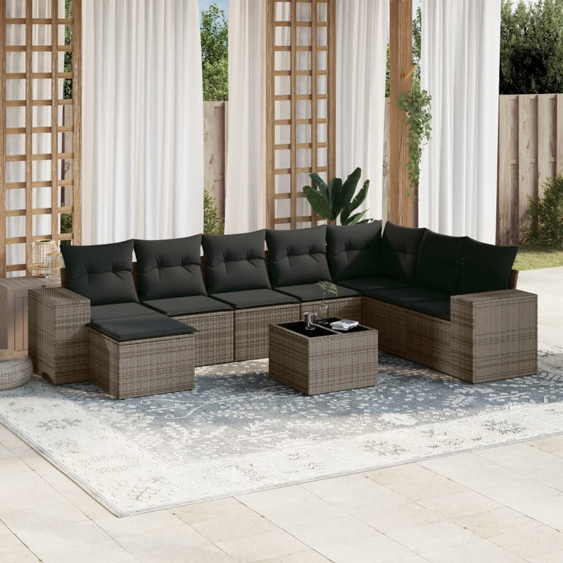 9 Piece Garden Sofa Set with Cushions Grey Poly Rattan Payday Deals