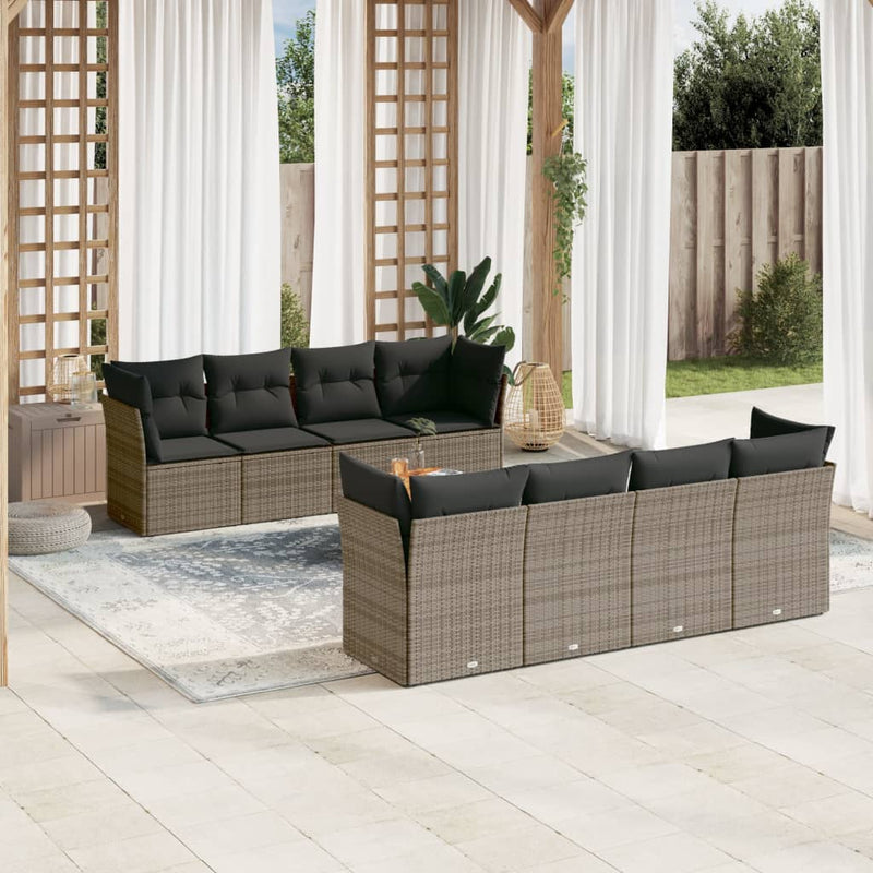 9 Piece Garden Sofa Set with Cushions Grey Poly Rattan Payday Deals