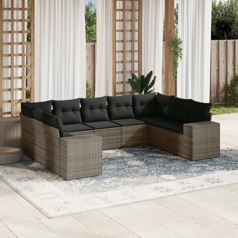 9 Piece Garden Sofa Set with Cushions Grey Poly Rattan Payday Deals