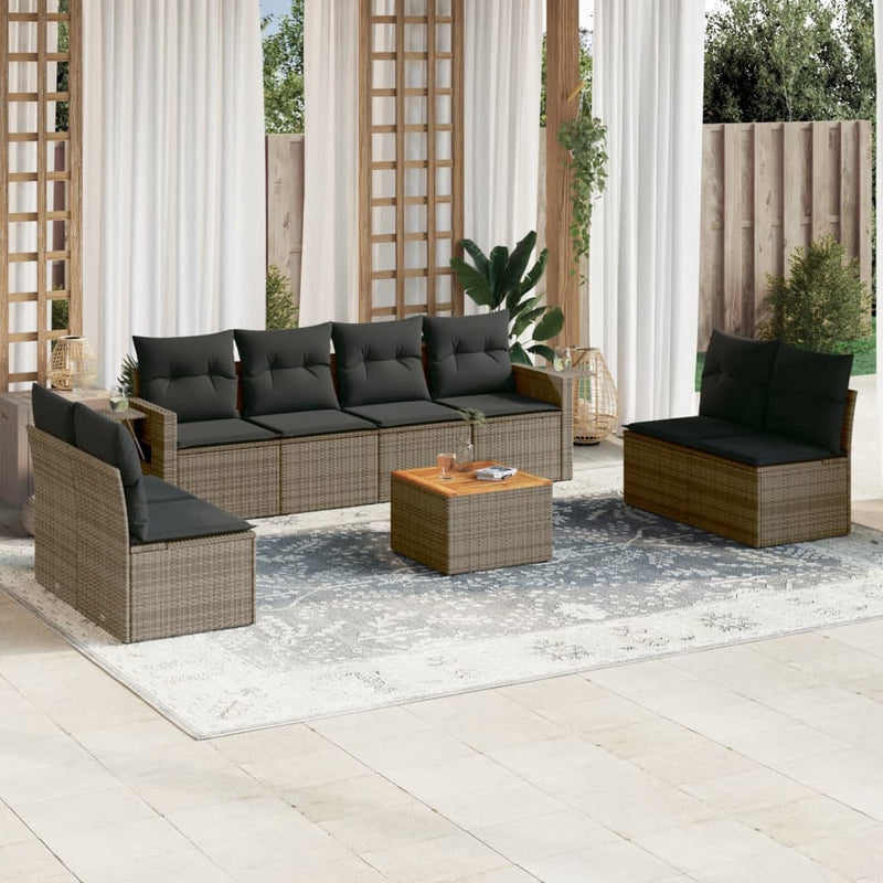 9 Piece Garden Sofa Set with Cushions Grey Poly Rattan Payday Deals