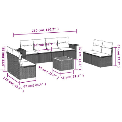 9 Piece Garden Sofa Set with Cushions Grey Poly Rattan Payday Deals