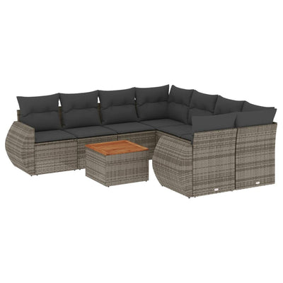 9 Piece Garden Sofa Set with Cushions Grey Poly Rattan Payday Deals