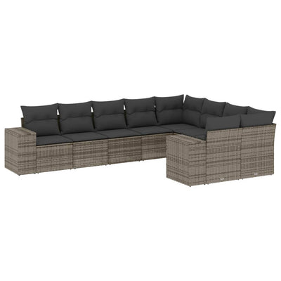 9 Piece Garden Sofa Set with Cushions Grey Poly Rattan Payday Deals