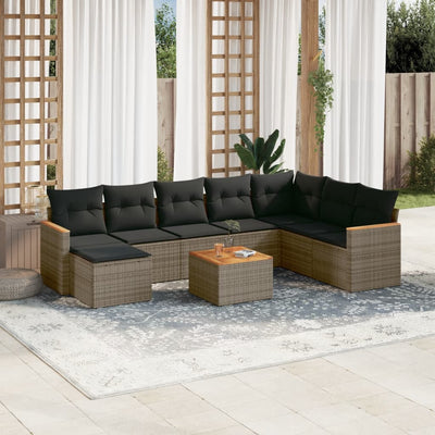 9 Piece Garden Sofa Set with Cushions Grey Poly Rattan