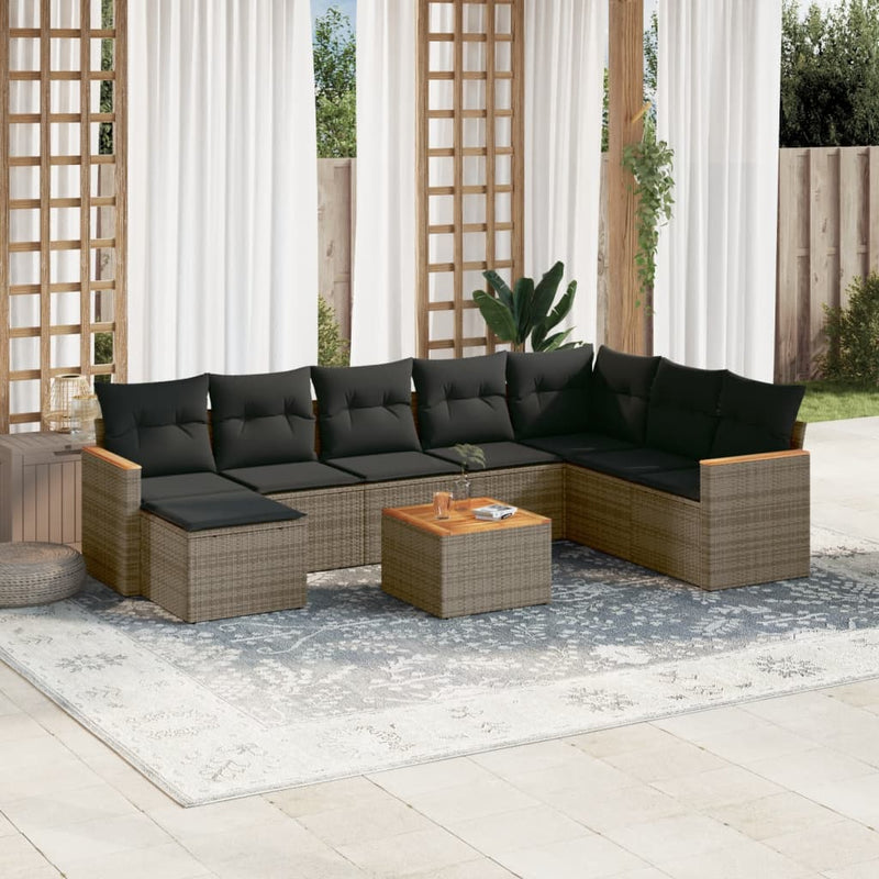 9 Piece Garden Sofa Set with Cushions Grey Poly Rattan Payday Deals