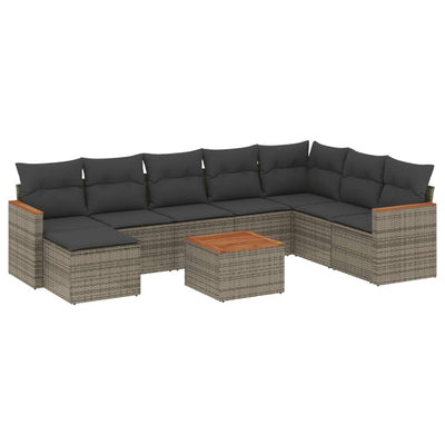 9 Piece Garden Sofa Set with Cushions Grey Poly Rattan Payday Deals