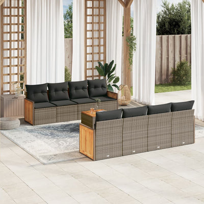 9 Piece Garden Sofa Set with Cushions Grey Poly Rattan