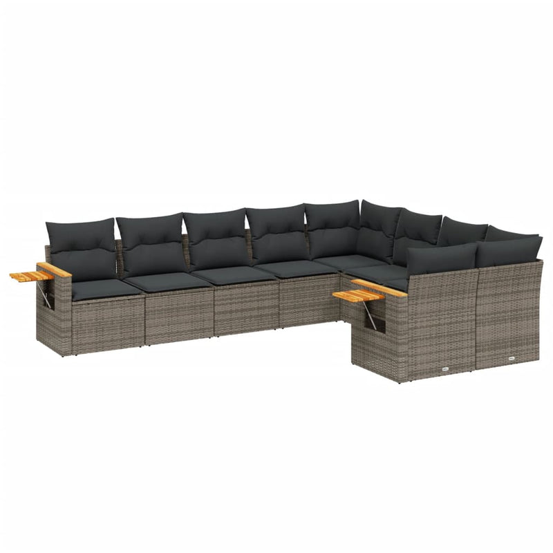 9 Piece Garden Sofa Set with Cushions Grey Poly Rattan Payday Deals