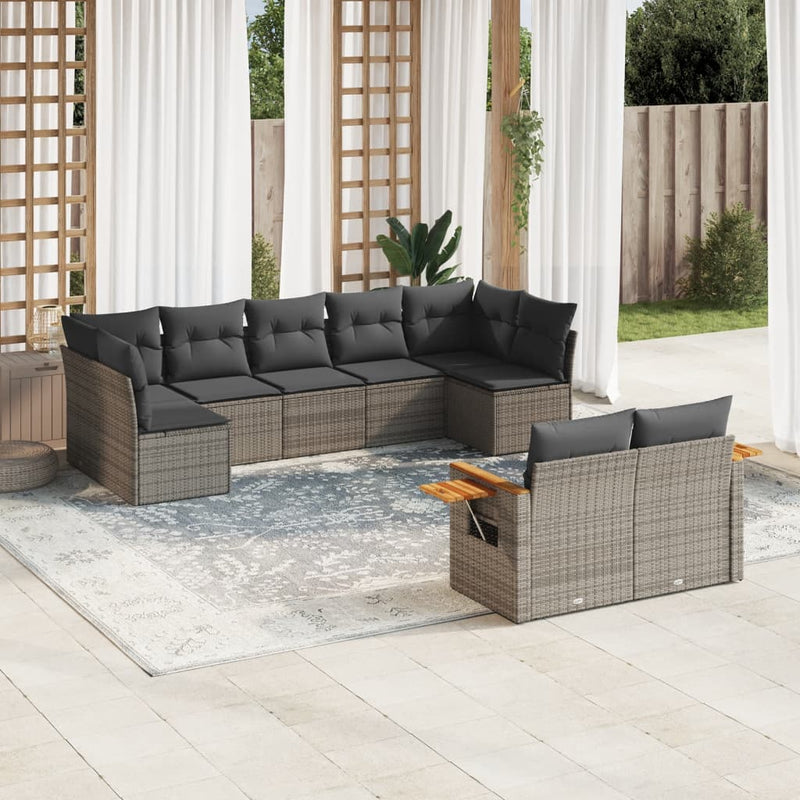 9 Piece Garden Sofa Set with Cushions Grey Poly Rattan Payday Deals