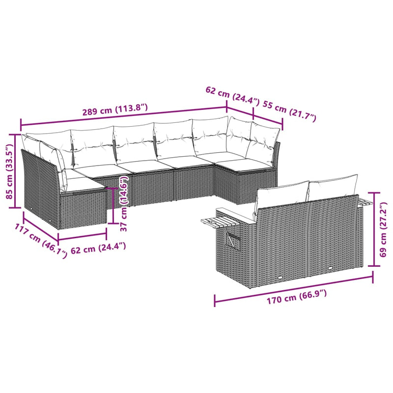 9 Piece Garden Sofa Set with Cushions Grey Poly Rattan Payday Deals