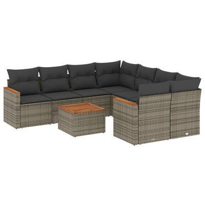 9 Piece Garden Sofa Set with Cushions Grey Poly Rattan Payday Deals