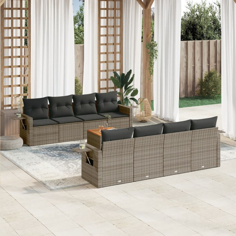 9 Piece Garden Sofa Set with Cushions Grey Poly Rattan Payday Deals