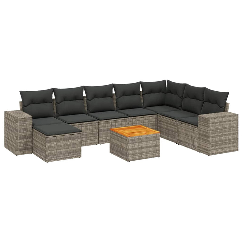 9 Piece Garden Sofa Set with Cushions Grey Poly Rattan Payday Deals