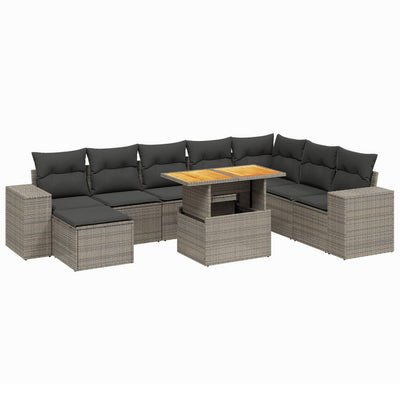 9 Piece Garden Sofa Set with Cushions Grey Poly Rattan Payday Deals