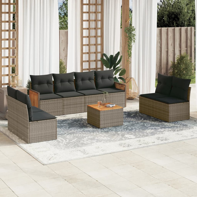 9 Piece Garden Sofa Set with Cushions Grey Poly Rattan Payday Deals