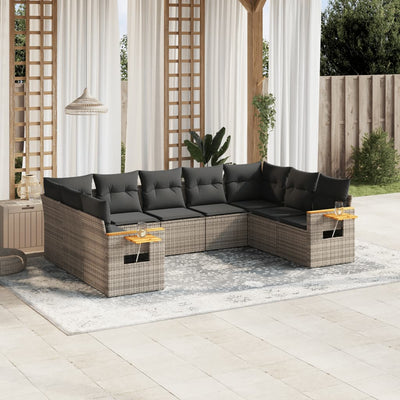 9 Piece Garden Sofa Set with Cushions Grey Poly Rattan